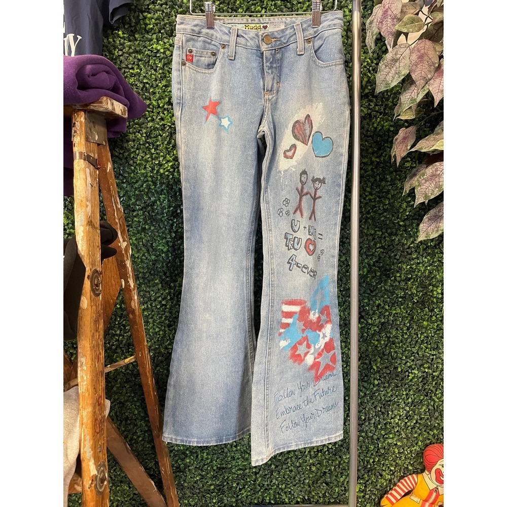 vtg 90s YOUTH MUDD DRAWING Pants 13-15y cute boot cut sketch rare indie cottage
